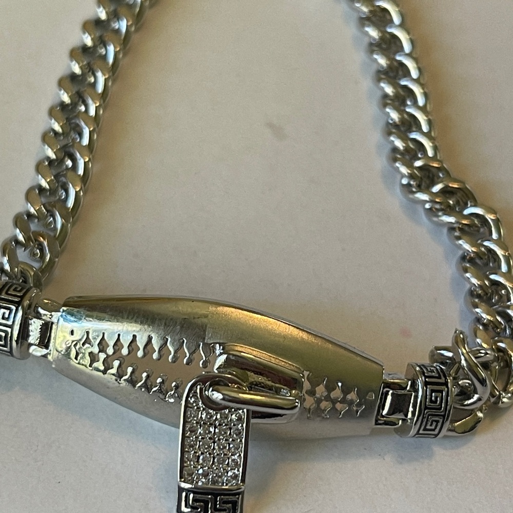 Silver Chain Bracelet with Greek Key Design